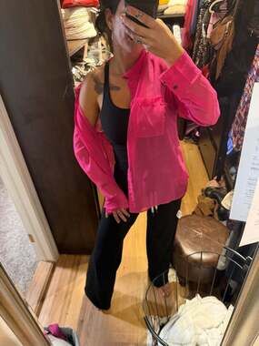 Mudd Long Sleeve button down sheer Y2KShirt Size XL Hot Pink Chiffon Blouse
